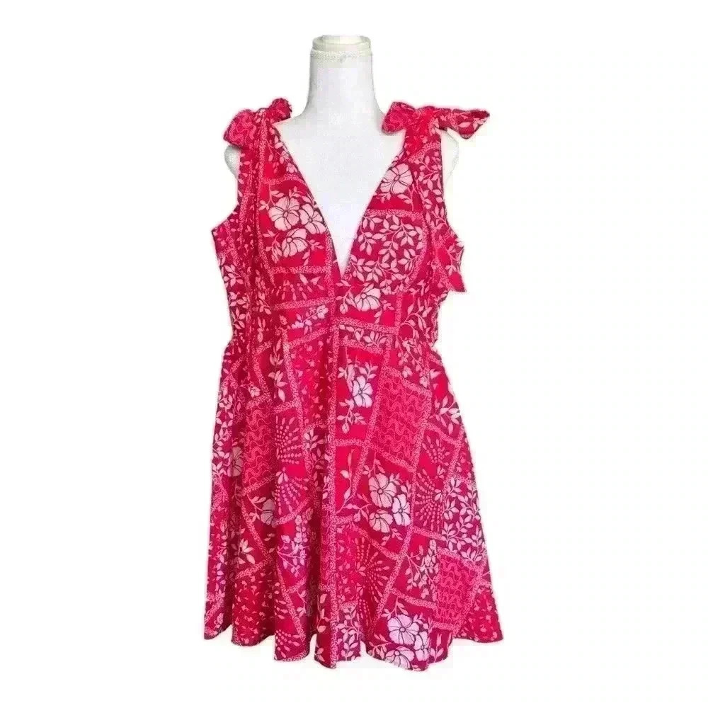 House of Harlow 1960 NWT Linen Blend Fit & Flare Red Mini Sundress Dress Size L